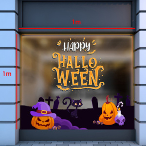 Decal dán tường Decal Halloween - chú mèo và quả bí ngô