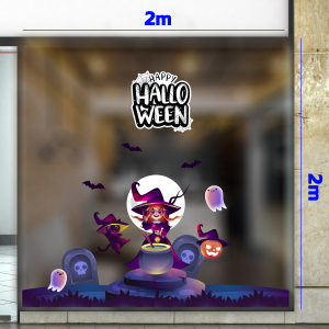 Decal dán tường Decal Halloween - Cô  bé phù thủy áo tím  Decal dán tường Decal Halloween - Cô  bé phù thủy áo tím