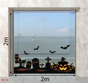 Decal dán tường Decal Halloween -Bia mộ và quả bí đen