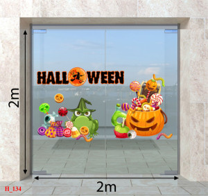 Decal dán tường Decal Halloween- Qủa bí ngô vàng và kẹo