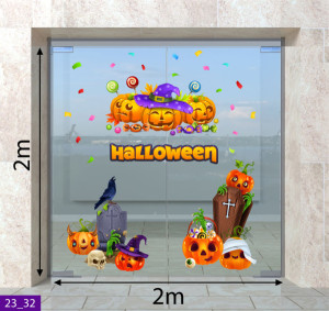 Decal dán tường Decal Halloween -quả bí và bia mợ