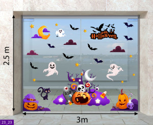 Decal dán tường Decal Halloween -Qủa bí và chùm mây tím