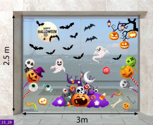 Decal dán tường Decal Halloween -đàn dơi và ma bay Decal dán tường Decal Halloween -đàn dơi và ma bay