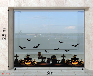 Decal dán tường Decal Halloween -Bia mộ và quả bí đen 3m Decal dán tường Decal Halloween -Bia mộ và quả bí đen 3m