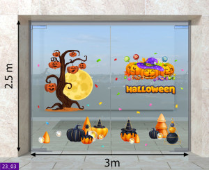 Decal dán tường Decal Halloween- cây treo quả bí Decal dán tường Decal Halloween- cây treo quả bí