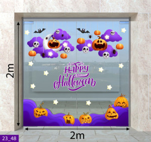 Decal dán tường Decal Halloween -Những quả bí và đám mây tím