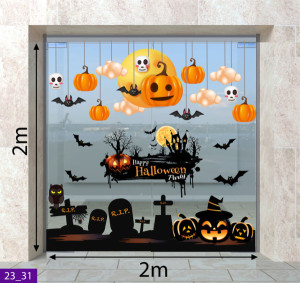 Decal dán tường Decal Halloween- Bia mộ và quả bí treo