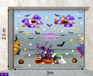 Decal dán tường Decal Halloween -Qủa bí và cây chổi Decal dán tường Decal Halloween -Qủa bí và cây chổi