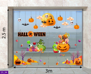 Decal dán tường Decal Halloween-Qủa bí và kẹo ngọt