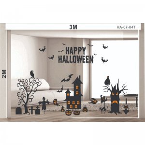 Decal dán tường Decal halloween lâu đài và ma cây