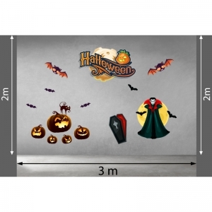 Decal dán tường Decal halloween bí ngô, dơi, thây ma