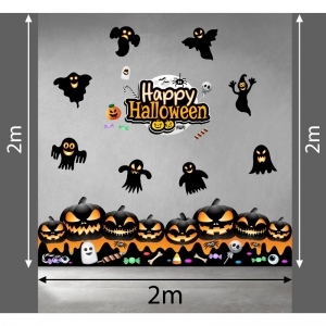 Decal dán tường Decal halloween bóng ma đen và ma bí ngô 2