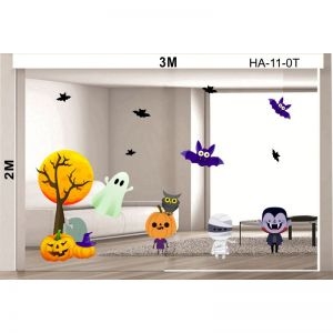 Decal dán tường Decal halloween Cây, bí ngô, bóng ma, dơi