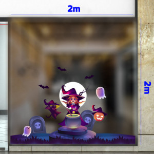 Decal dán tường Decal Halloween cô bé phù thủy Decal dán tường Decal Halloween cô bé phù thủy