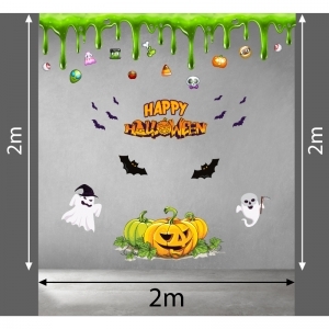 Decal dán tường Decal halloween dây treo, bí ngô, bóng ma trắng