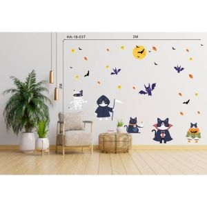 Decal dán tường Decal halloween thần chết mèo xanh