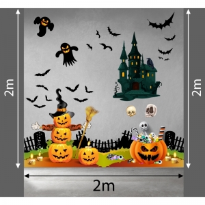 Decal dán tường Decal halloween lâu đài bí ngô