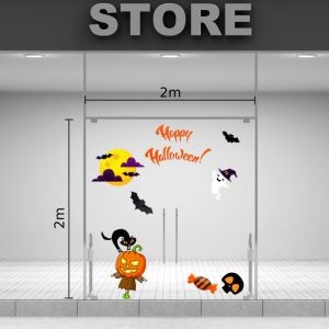 Decal dán tường Decal halloween Mặt trăng, dơi,  bí ngô ma