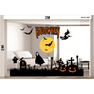 Decal dán tường Decal halloween mặt trăng và phù thủy 1