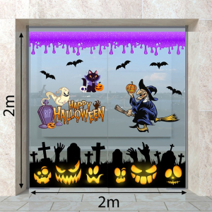 Decal dán tường Decal Halloween mụ phù thủy và  bầy ma