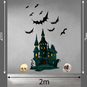 Decal dán tường Decal Halloween ngôi nhà ma dơi