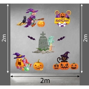 Decal dán tường Decal halloween phù thủy, bí ngô