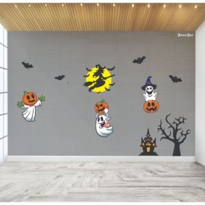 Decal dán tường Decal halloween Phù thủy, bóng ma bí ngô