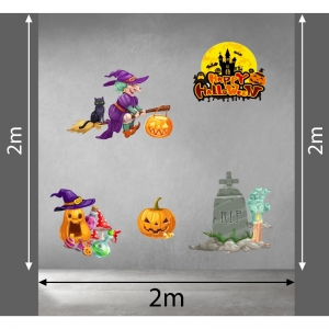 Decal dán tường Decal halloween phù thủy, nghĩa địa, bí ngô