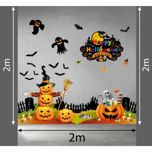 Decal dán tường Decal halloween phù thủy bí ngô