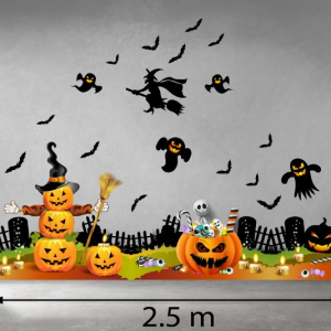 Decal dán tường Decal Halloween-Trái bí ngô vàng và mụ phù thủy