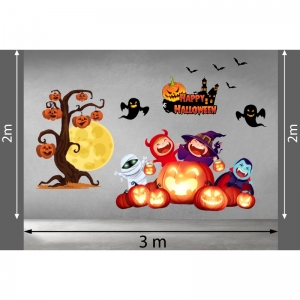 Decal dán tường Decal halloween trăng ma và cây bí ngô