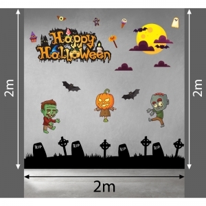 Decal dán tường Decal halloween trăng và thây ma