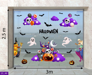 Decal dán tường Decal Halloween-mây tím và bóng ma Decal dán tường Decal Halloween-mây tím và bóng ma