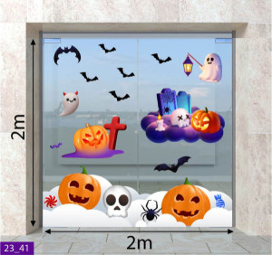 Decal dán tường Decal Halloween - Bóng ma cầm lồng đèn