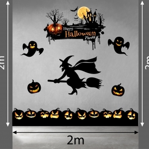 Decal dán tường Decal halloweenphù thủy và bí ma đen