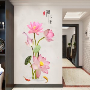 Decal dán tường Decal hoa sen hồng và đài sen Decal dán tường Decal hoa sen hồng và đài sen