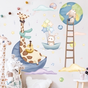 Decal dán tường Decal hươu thỏ ngắm trăng decal dán tường, lớp học mầm non, phong cách hàn quốc, độc đáo ở TPHCM Decal dán tường Decal hươu thỏ ngắm trăng decal dán tường, lớp học mầm non, phong cách hàn quốc, độc đáo ở TPHCM