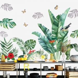 Decal dán tường Decal lá xanh nhiệt đới dán tường phòng khách ngủ Decal dán tường Decal lá xanh nhiệt đới dán tường phòng khách ngủ