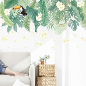 Decal dán tường Decal dán tường lá chuối nhiệt đới xanh và hoa có sẵn keo Decal dán tường Decal dán tường lá chuối nhiệt đới xanh và hoa có sẵn keo