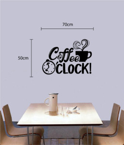 Decal dán tường Decal ly cà phê và đồng hồ màu đen Decal dán tường Decal ly cà phê và đồng hồ màu đen