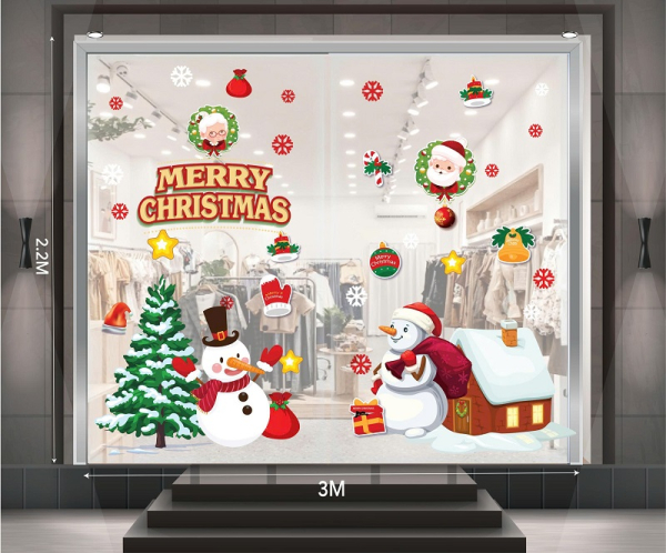 Decal dán tường Decal người tuyết và túi quà vui noel 2025 Decal dán tường Decal người tuyết và túi quà vui noel 2025