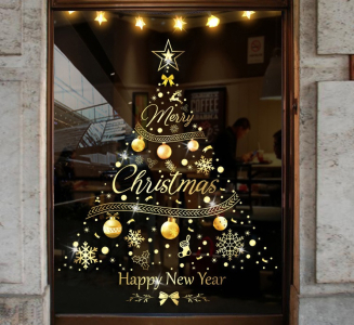 Decal dán tường Decal Noel - Cây thông vàng (H)