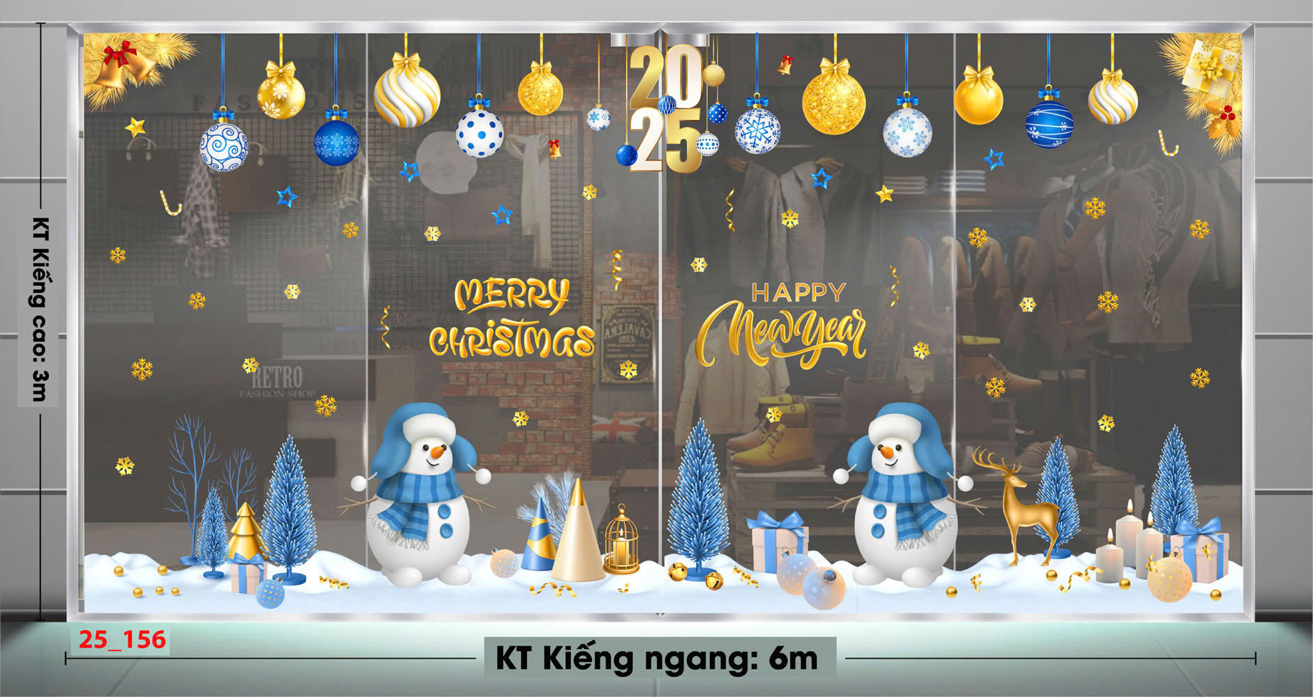 Decal dán tường Decal Noel 156  -  Hai người tuyết trên tuyết trắng  6m 