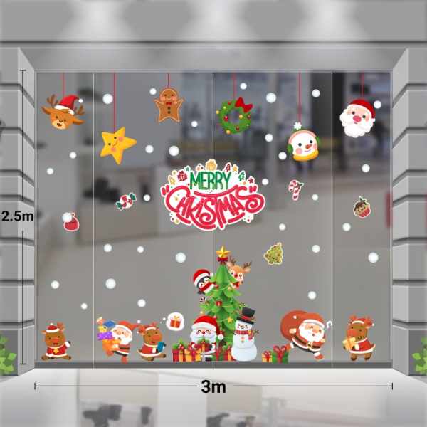 Decal dán tường Decal noel 2025 - Dán kính 3m ông già noel và cây thông