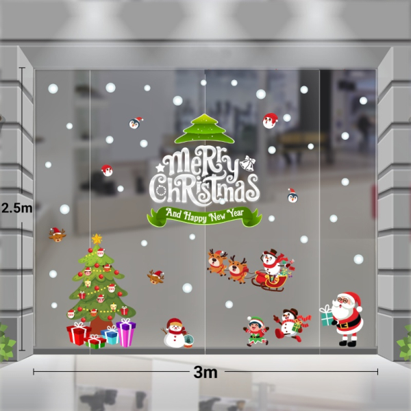 Decal dán tường Decal noel dán kính 3m ông già noel cưỡi tuần lộc