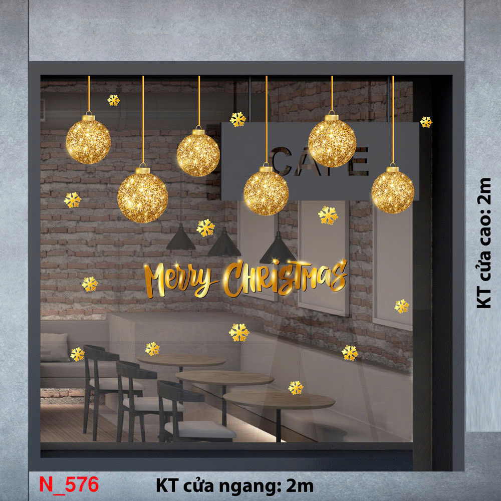 Decal dán tường Decal noel trang trí kính dây treo quả châu  576