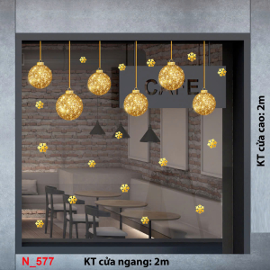 Decal dán tường Decal noel trang trí kính dây treo quả châu 577