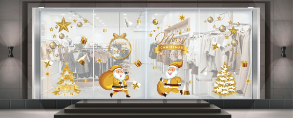 Decal dán tường Decal noel vàng 2 ông già noel vui đùa đón giáng sinh 2025 Decal dán tường Decal noel vàng 2 ông già noel vui đùa đón giáng sinh 2025