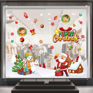 Decal dán tường Decal ông già vui noel cùng người tuyết trên núi 2025 Decal dán tường Decal ông già vui noel cùng người tuyết trên núi 2025
