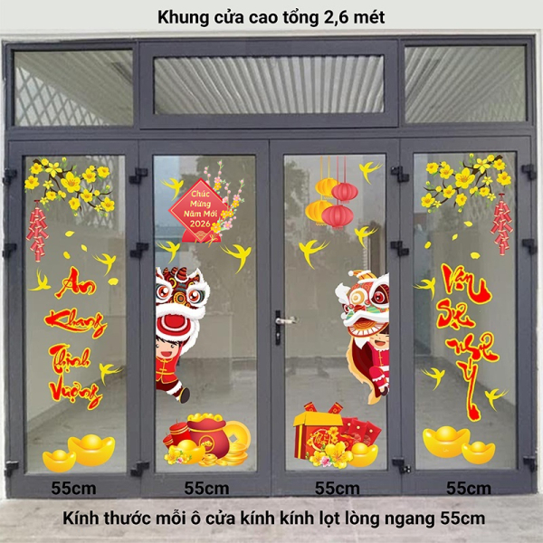 Decal dán tường Decal tết  -Bé múa lân đón xuân Bính Ngọ 2026